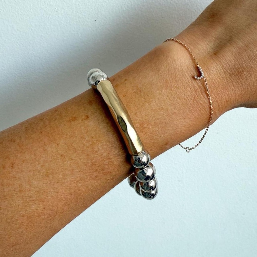 Two Toned Silver & Gold Beaded Bracelet